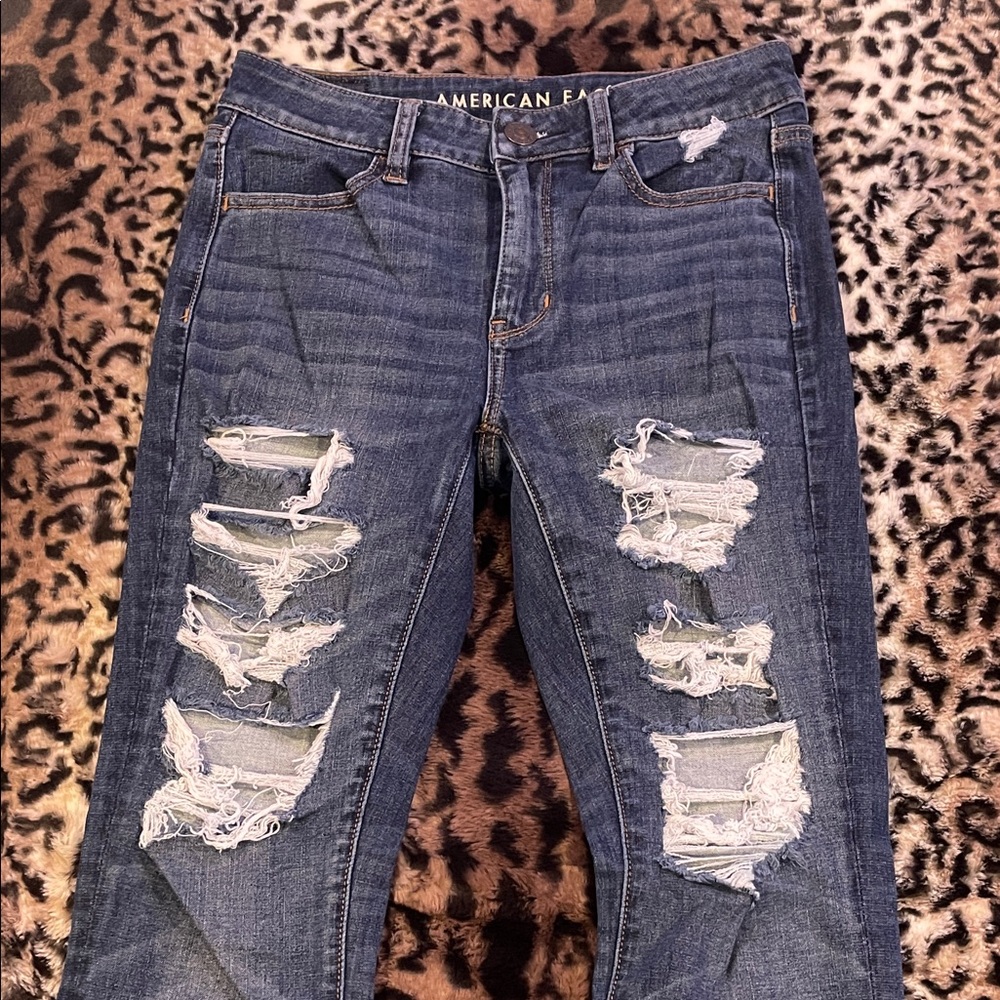 American Eagle Outfitters Ripped Blue High Rise Jegging Jeans